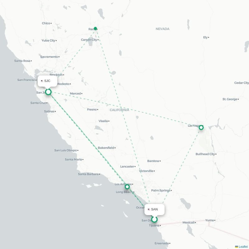 SAN - SJC route map