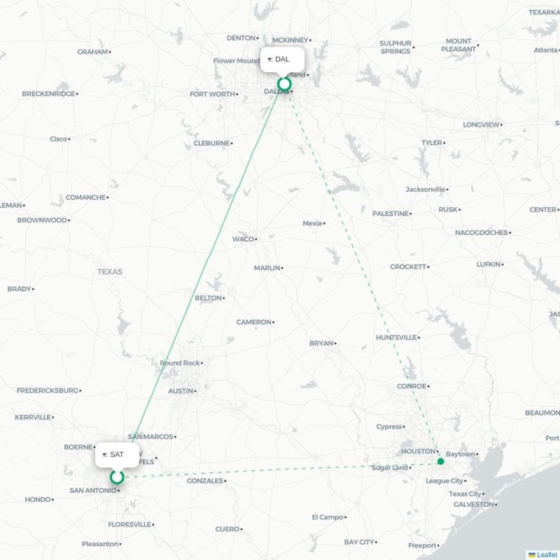 SAT - DAL route map