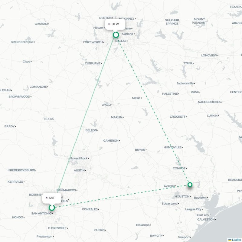 SAT - DFW route map