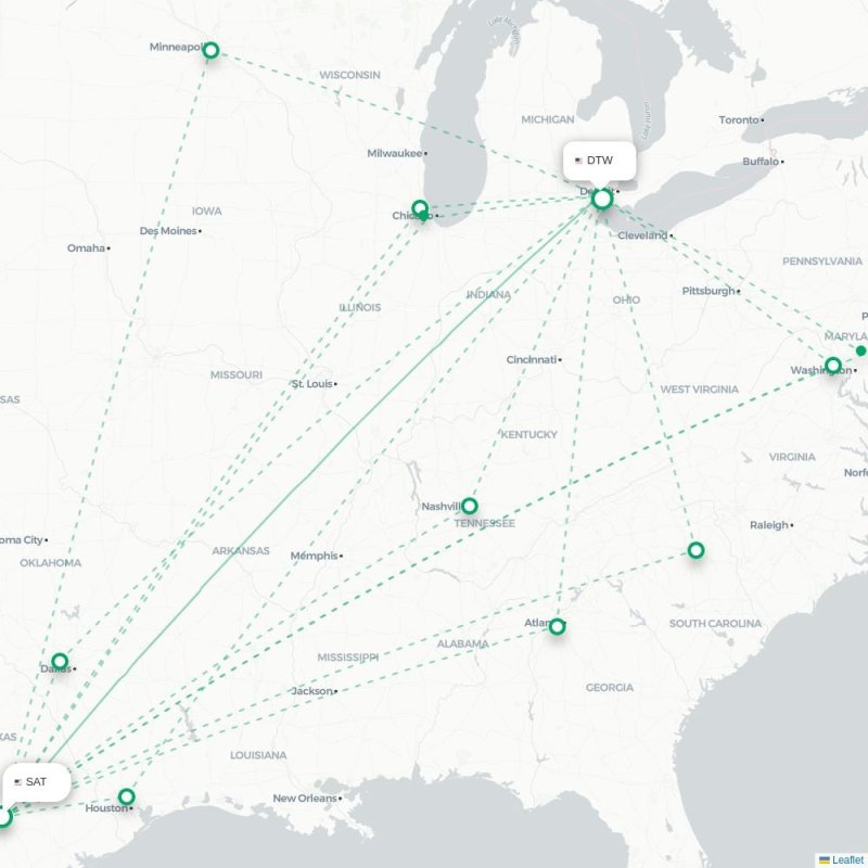 SAT - DTW route map