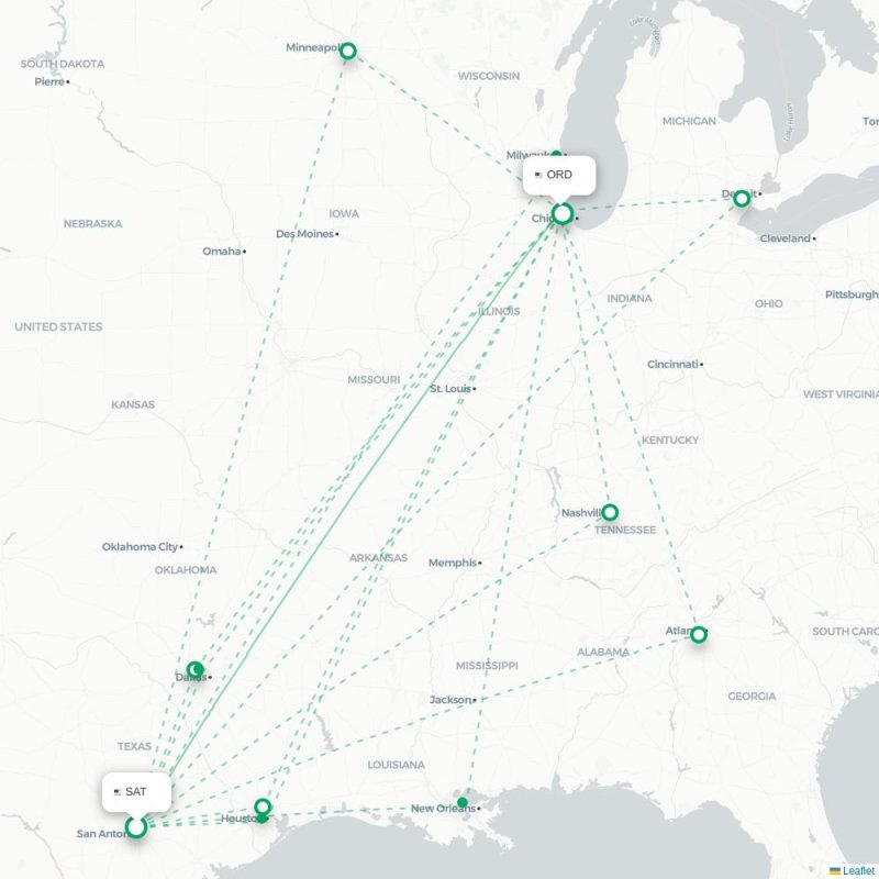 SAT - ORD route map