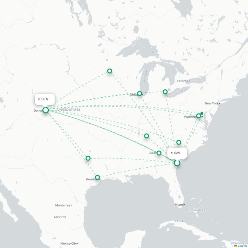 SAV - DEN route map