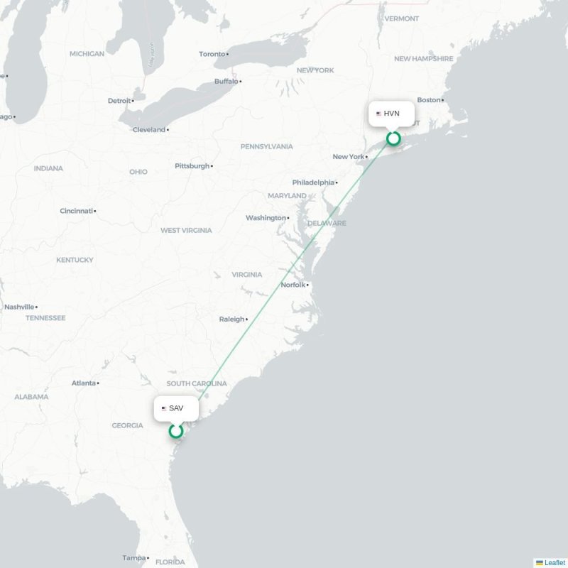 SAV - HVN route map