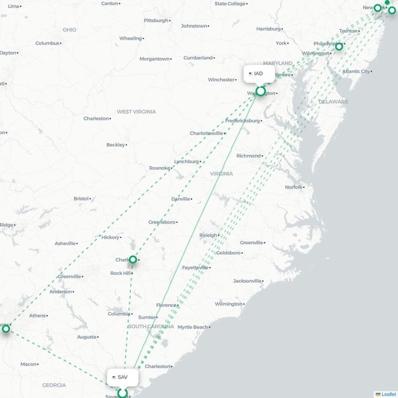 SAV - IAD route map