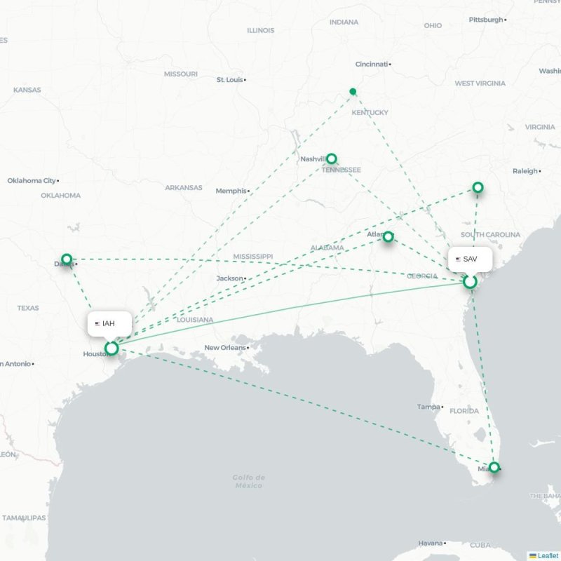 SAV - IAH route map