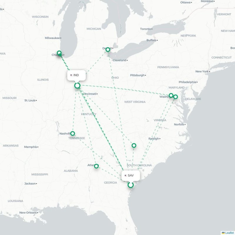 SAV - IND route map