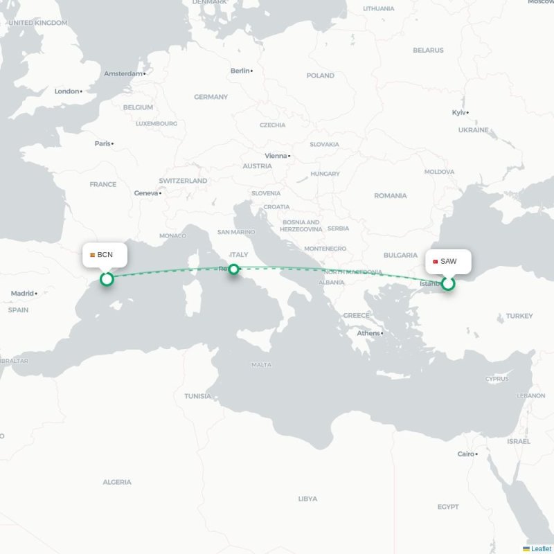 SAW - BCN route map