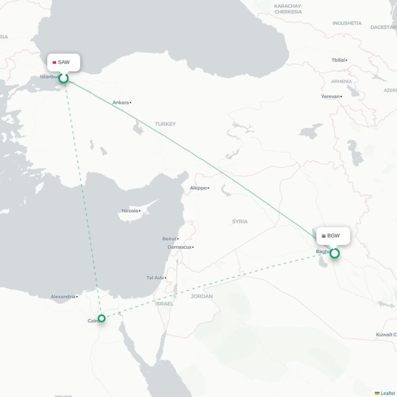 SAW - BGW route map