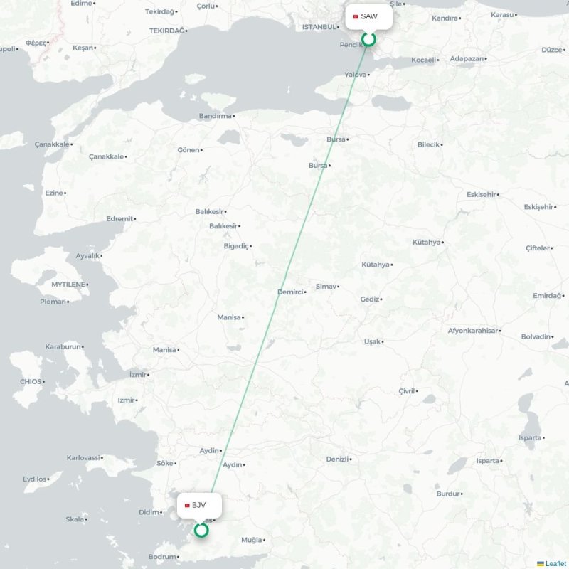 SAW - BJV route map