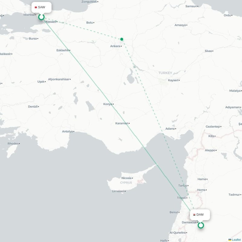 SAW - DAM route map