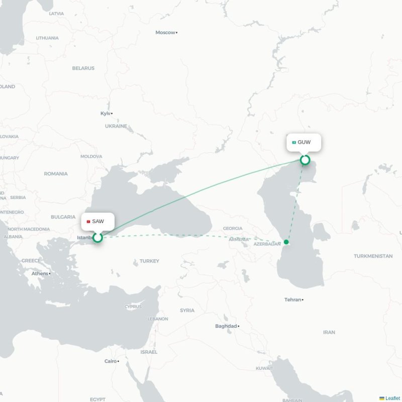 SAW - GUW route map