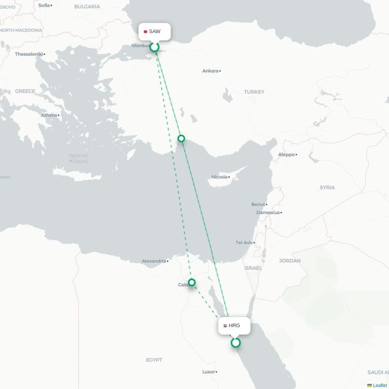 SAW - HRG route map