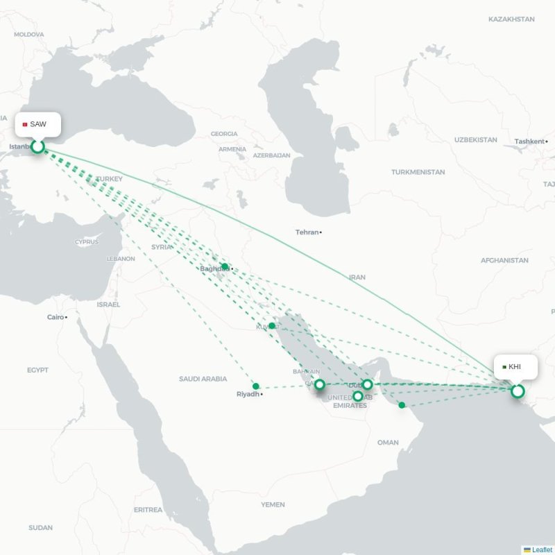 SAW - KHI route map