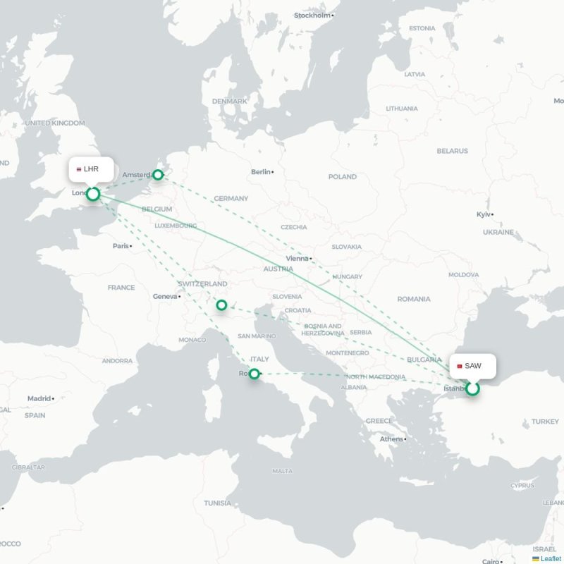 SAW - LHR route map