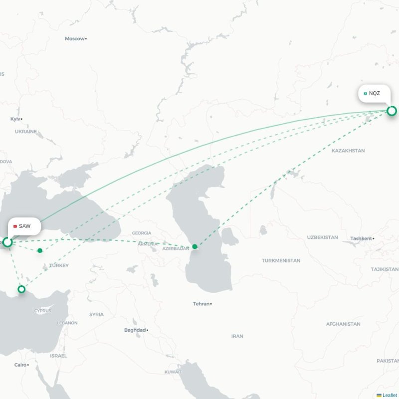SAW - NQZ route map