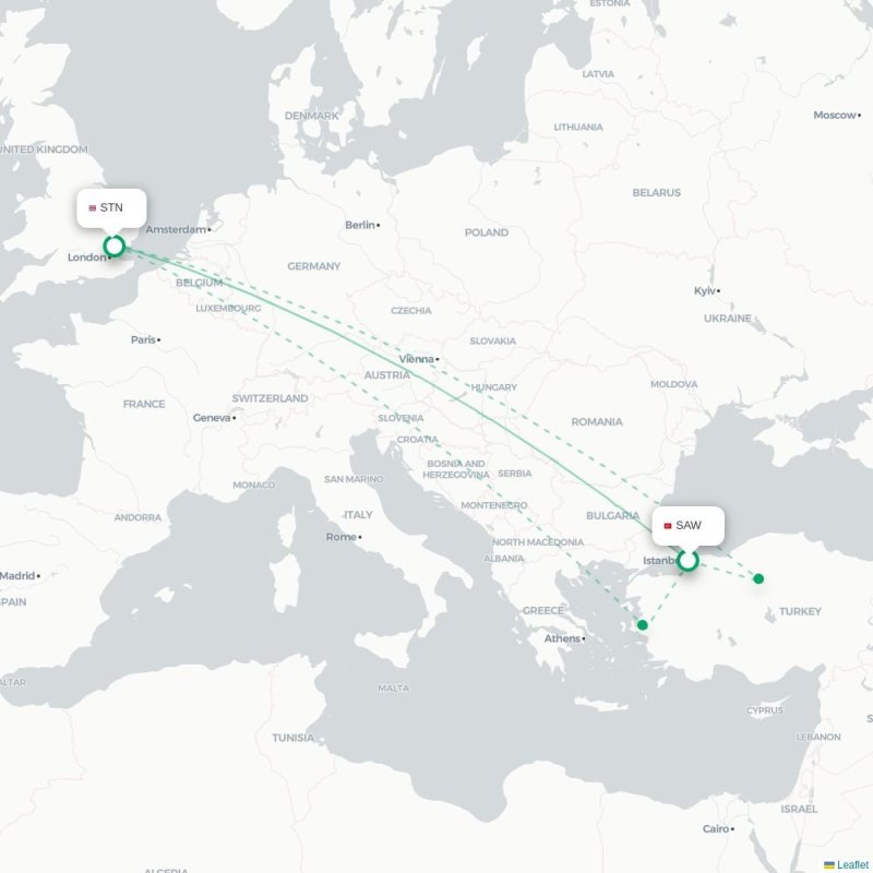 SAW - STN route map