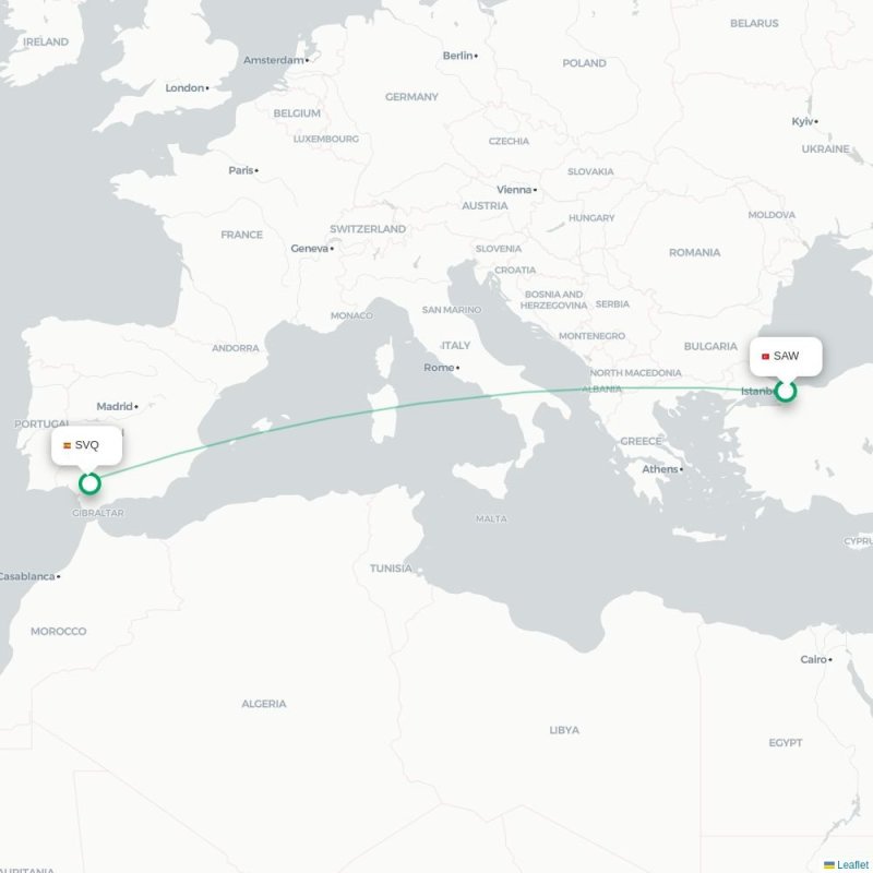 SAW - SVQ route map