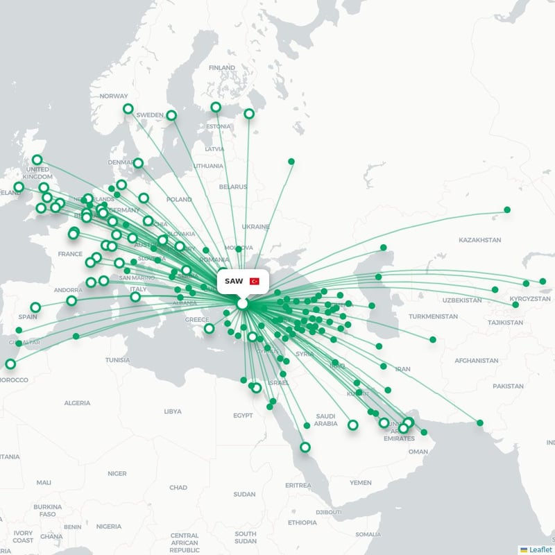 Route map Istanbul  SAW airport