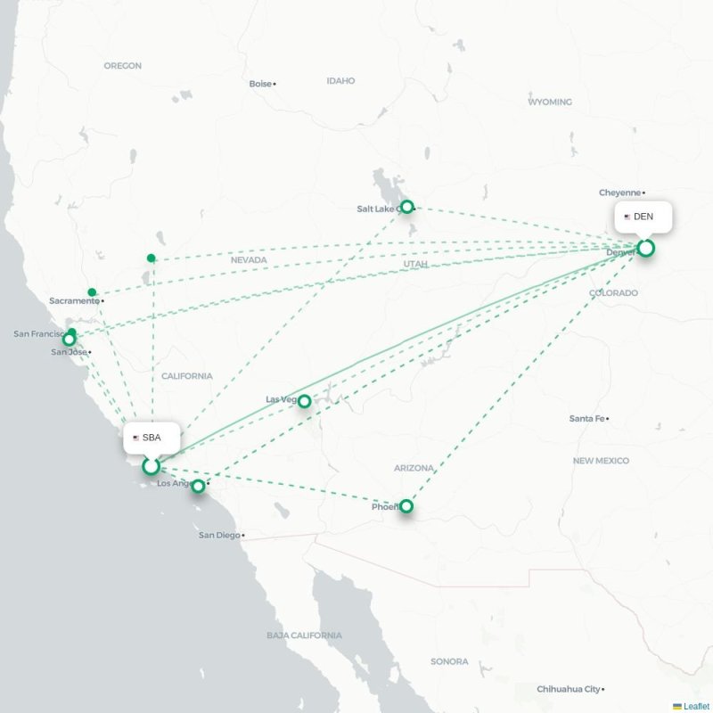 SBA - DEN route map