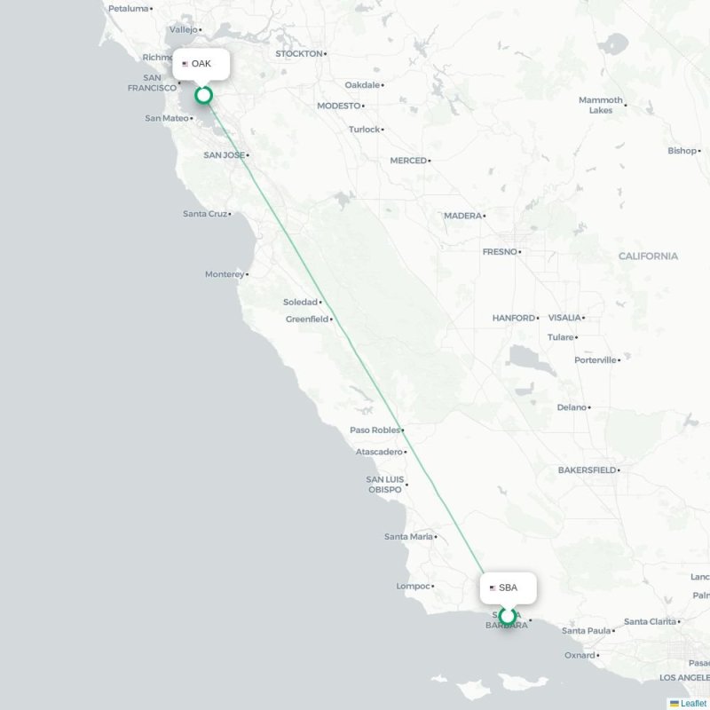 SBA - OAK route map