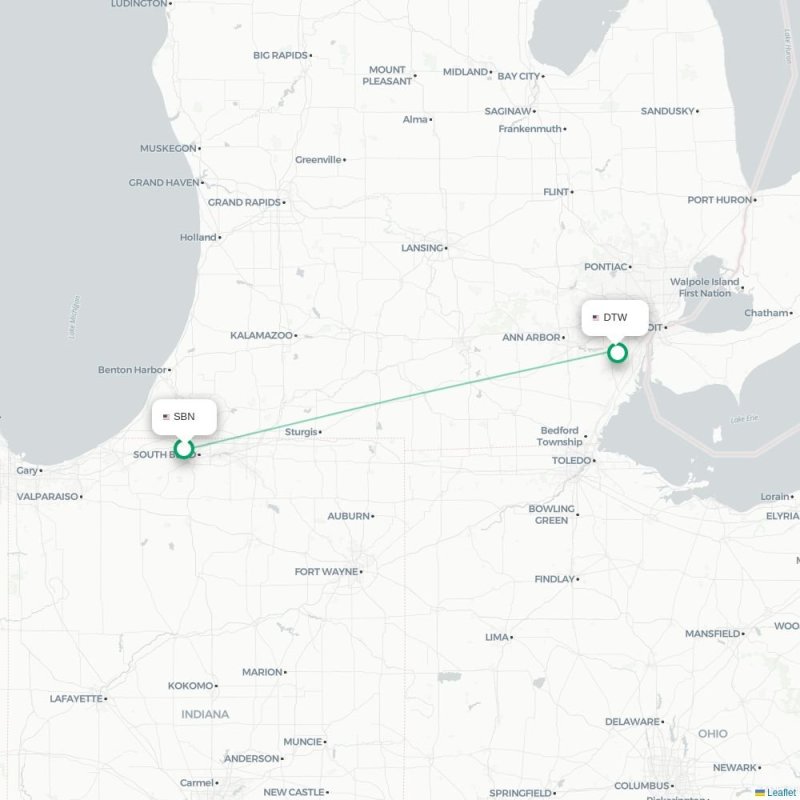 SBN - DTW route map