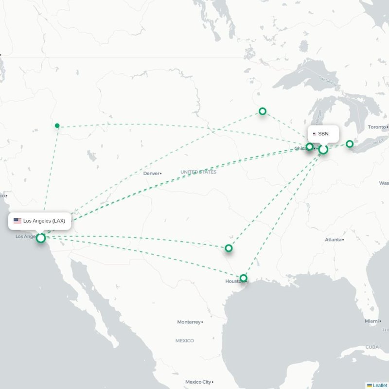 SBN - LAX route map