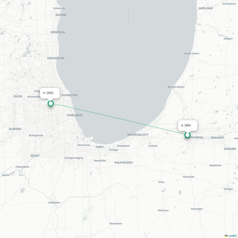 SBN - ORD route map