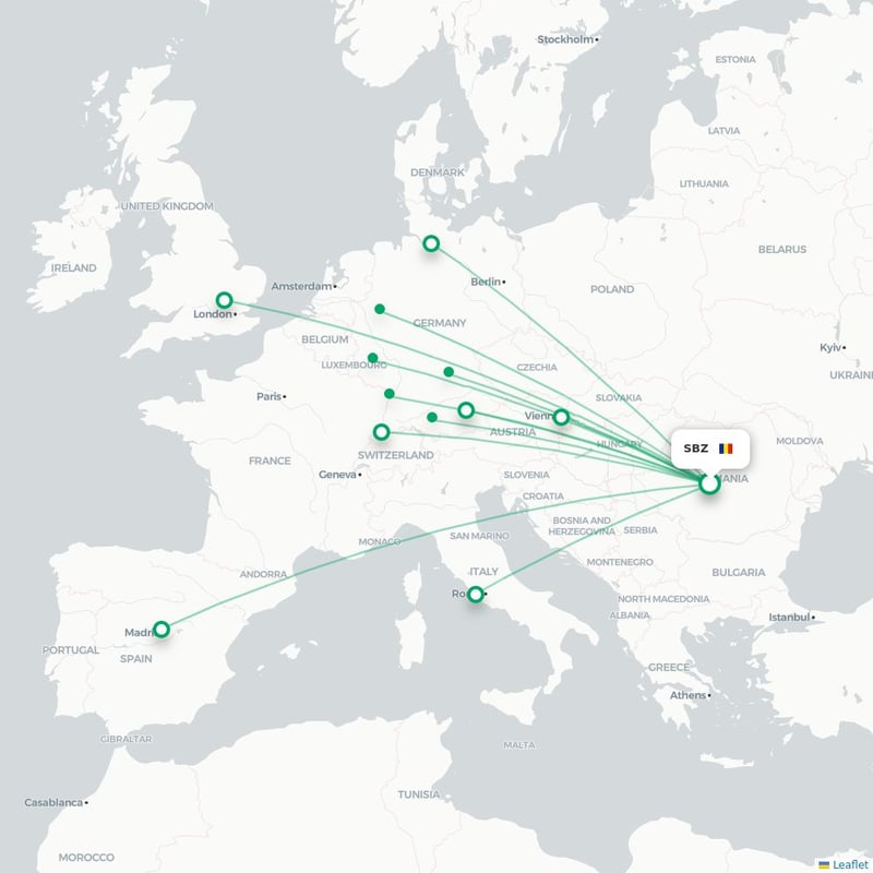 Route map Sibiu  SBZ airport