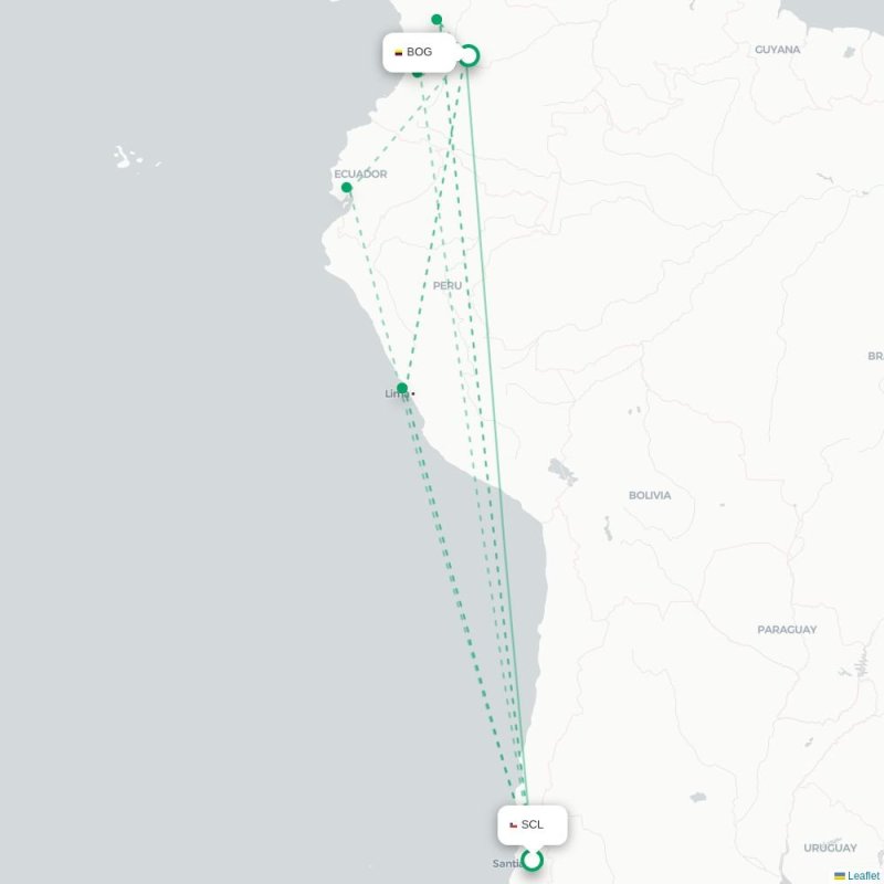 SCL - BOG route map