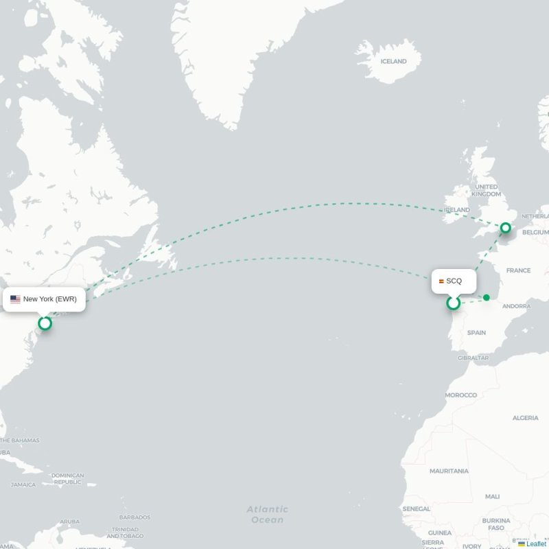 SCQ - EWR route map