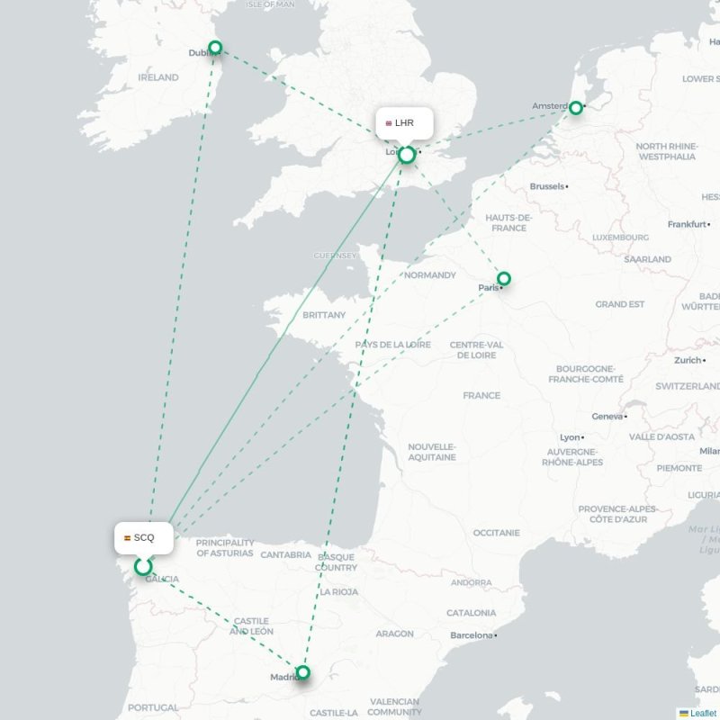 SCQ - LHR route map
