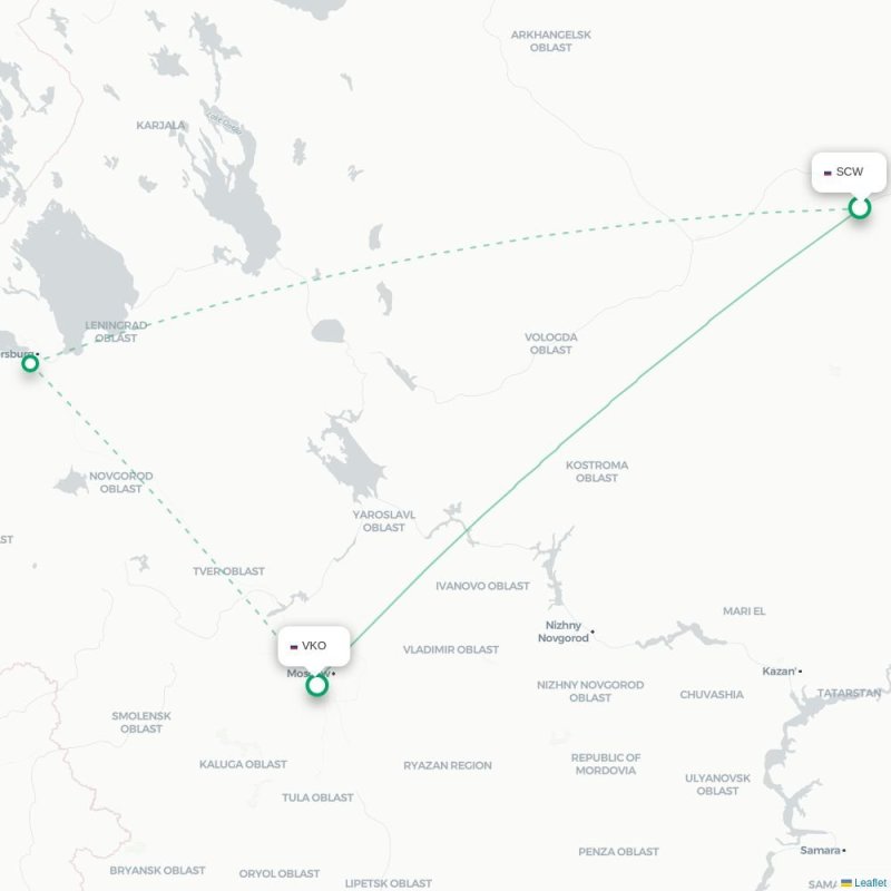 SCW - VKO route map