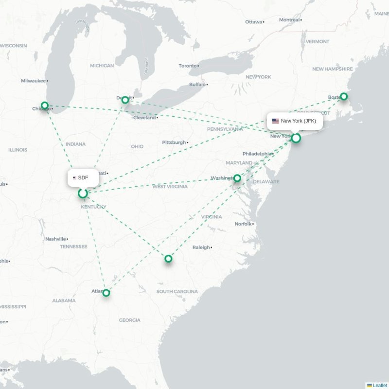 SDF - JFK route map