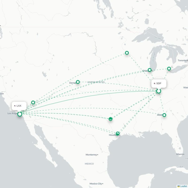 SDF - LAX route map