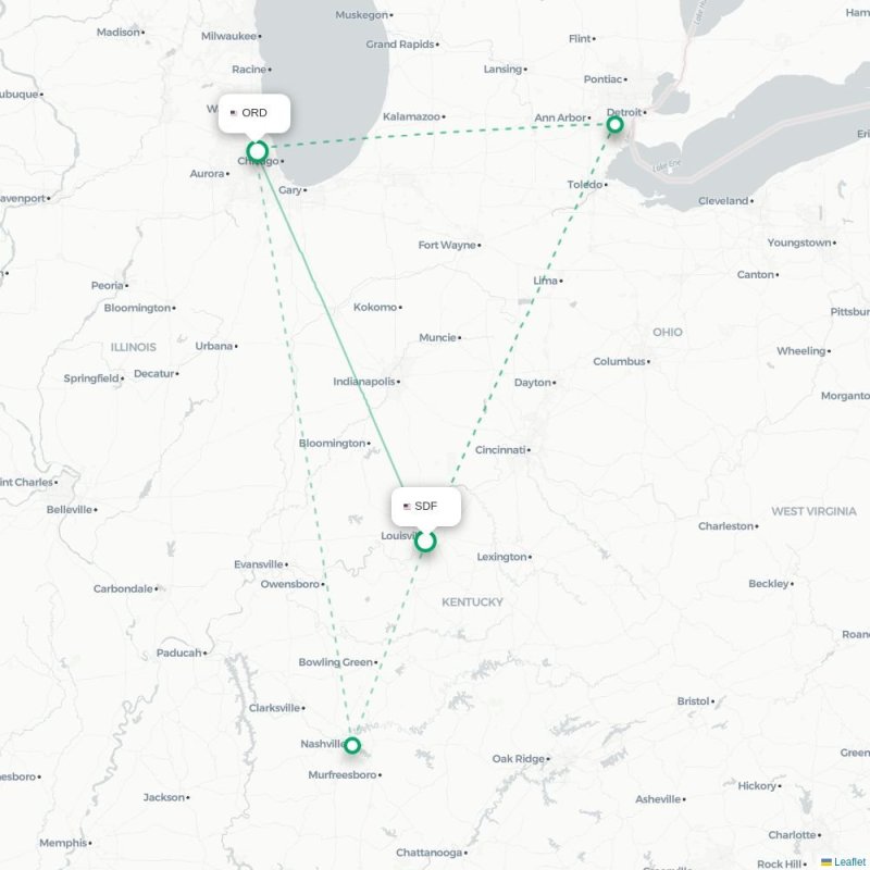 SDF - ORD route map