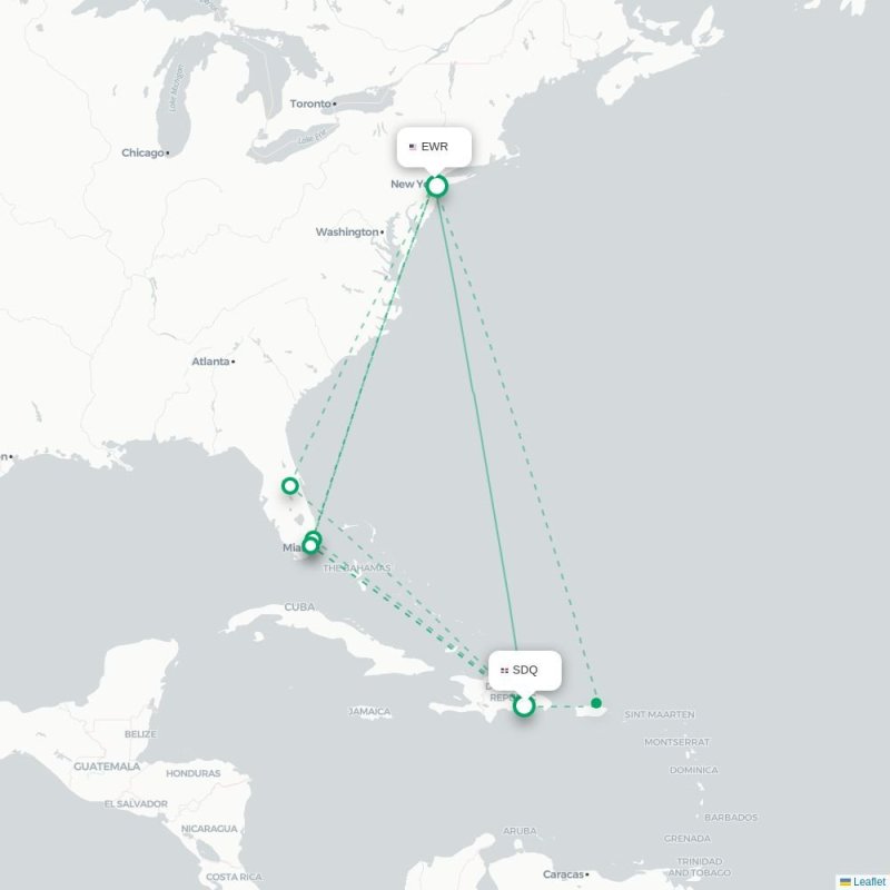 SDQ - EWR route map