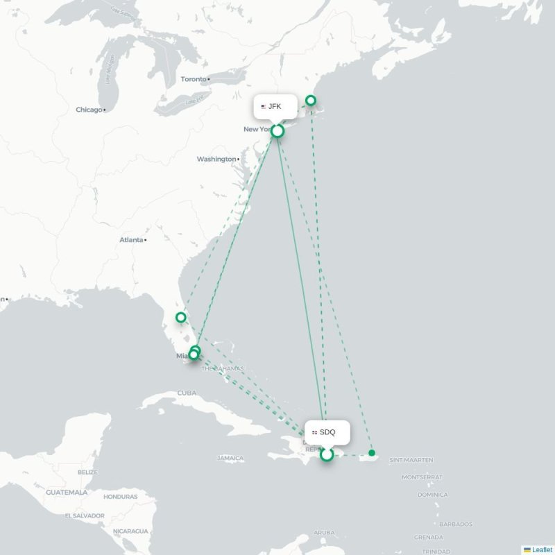 SDQ - JFK route map