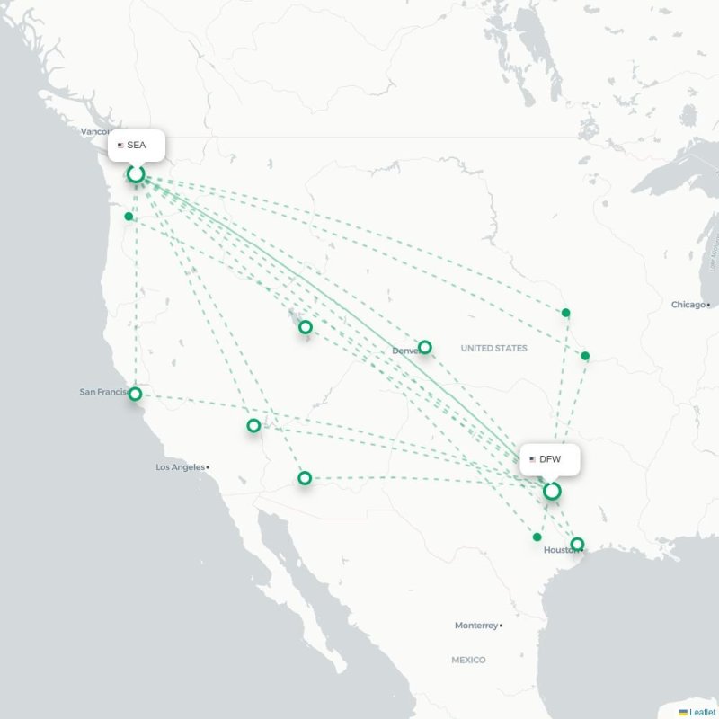SEA - DFW route map