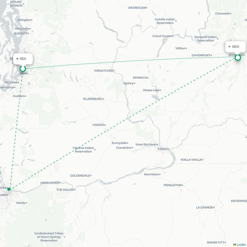 SEA - GEG route map