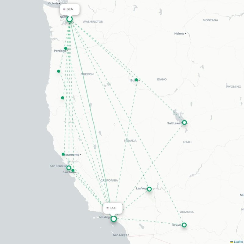 SEA - LAX route map