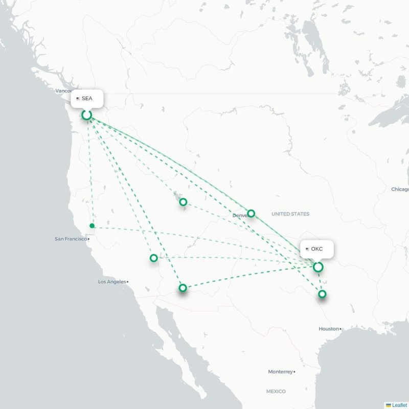 SEA - OKC route map