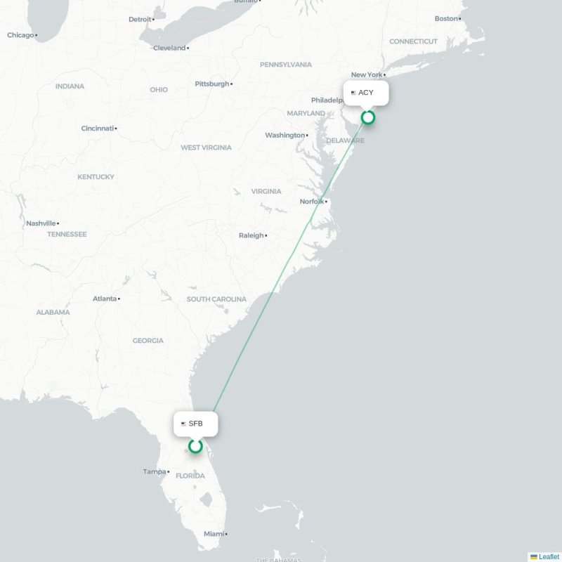 SFB - ACY route map