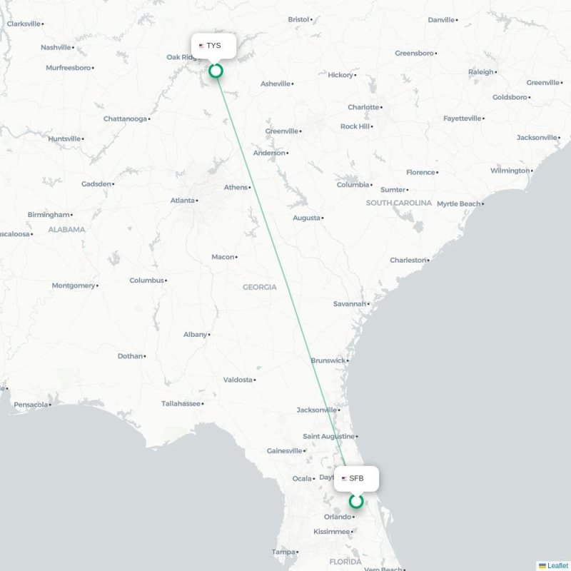 SFB - TYS route map