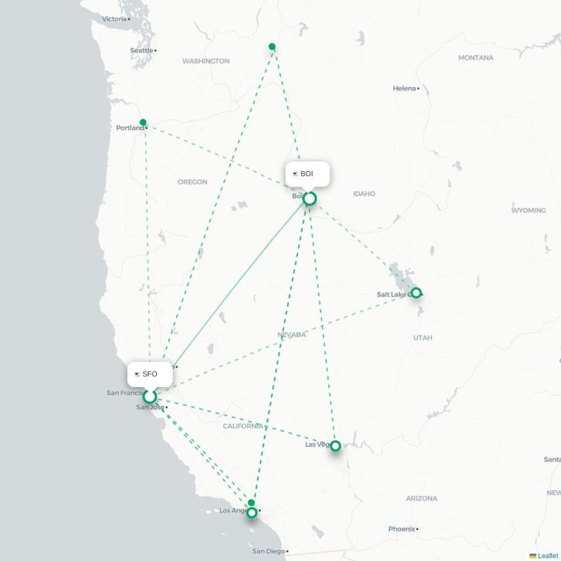 SFO - BOI route map