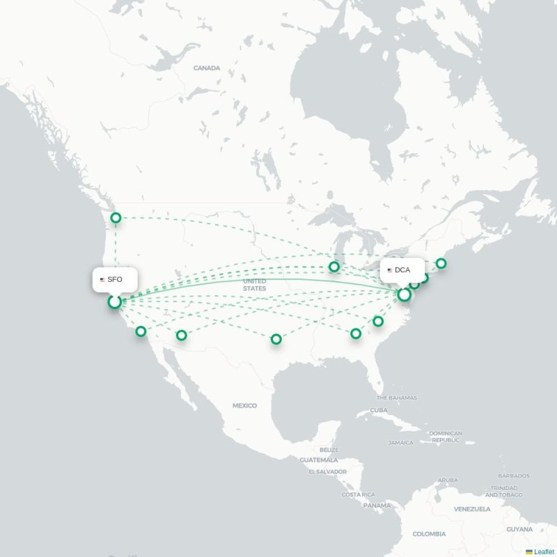 SFO - DCA route map