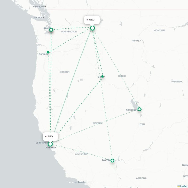 SFO - GEG route map