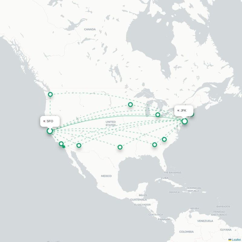 SFO - JFK route map