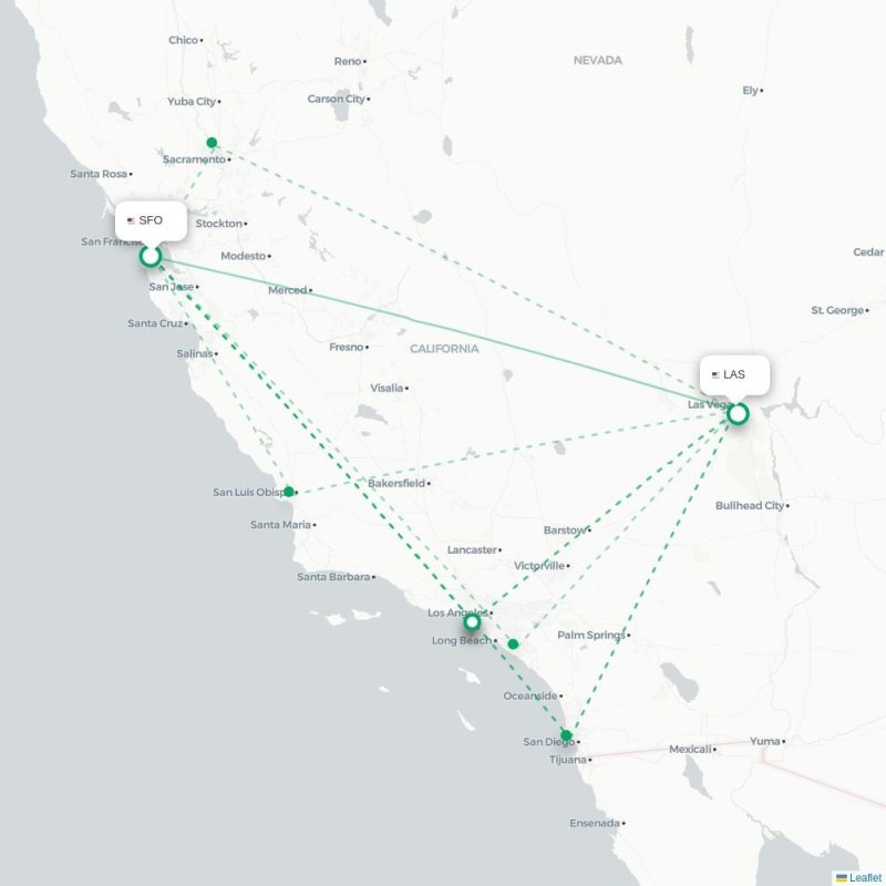 SFO - LAS route map