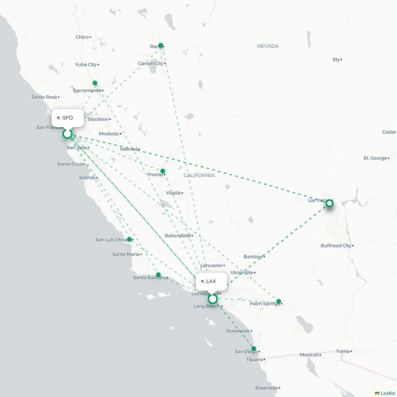SFO - LAX route map