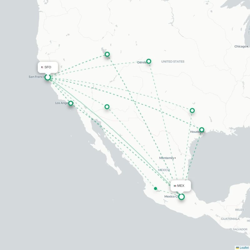 SFO - MEX route map